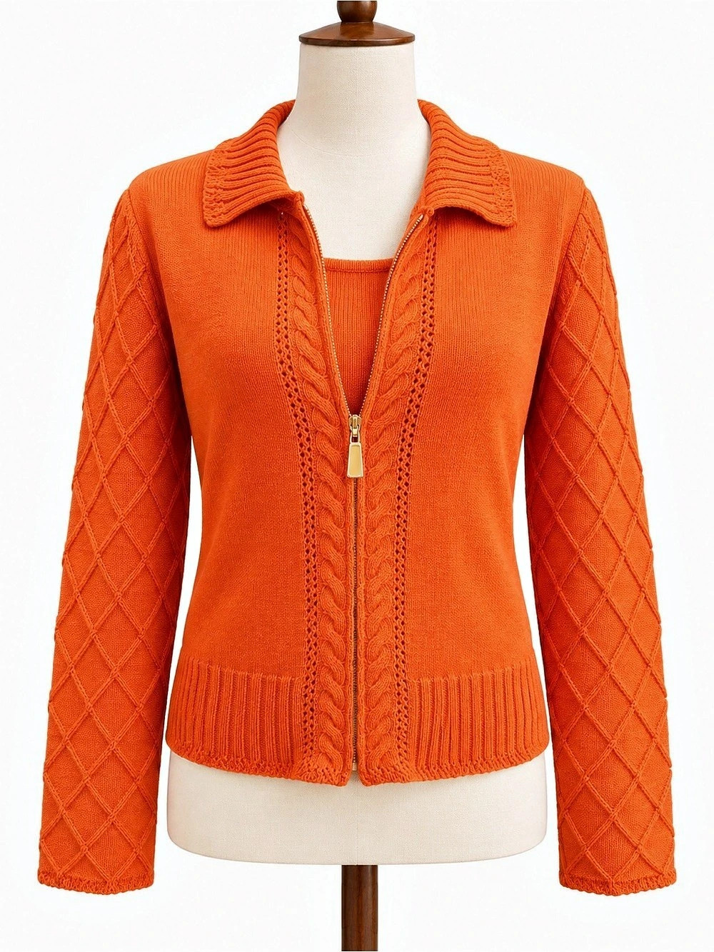 St. John Collection Orange Knit Zip Cardigan Wool Blend Twin Set
